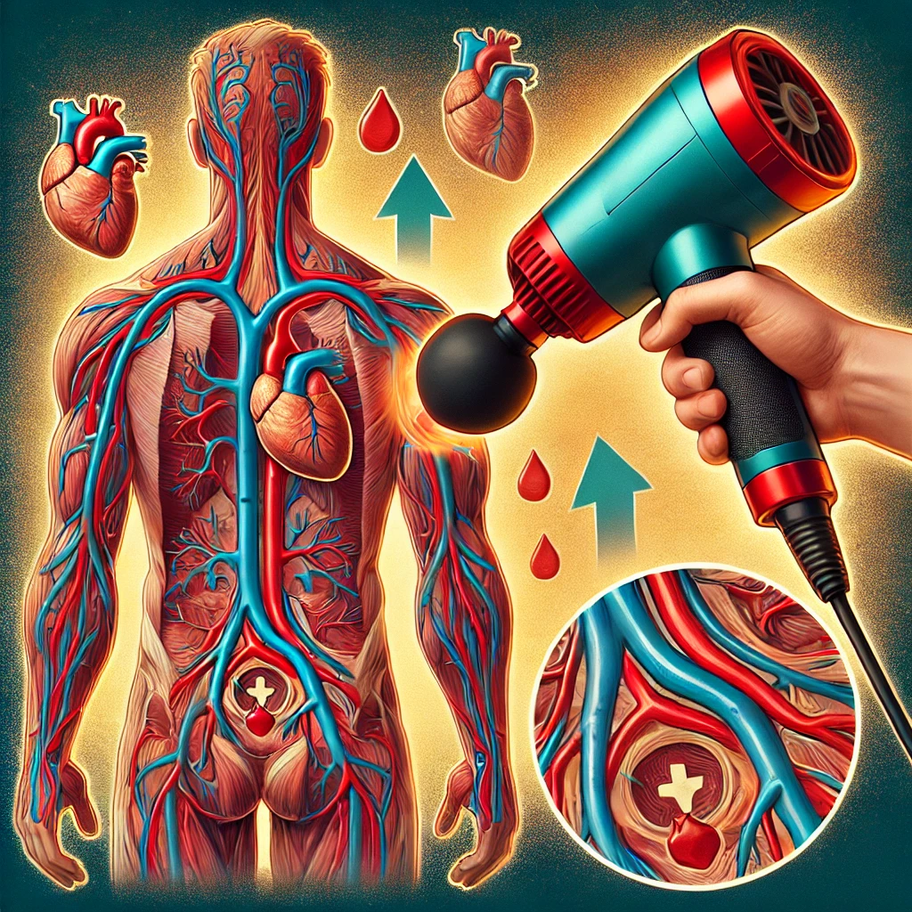 dall·e 2024 10 03 10.35.29 an illustration showing the improvement of blood circulation due to massage therapy. the image should depict a cross section of human muscles and bloo
