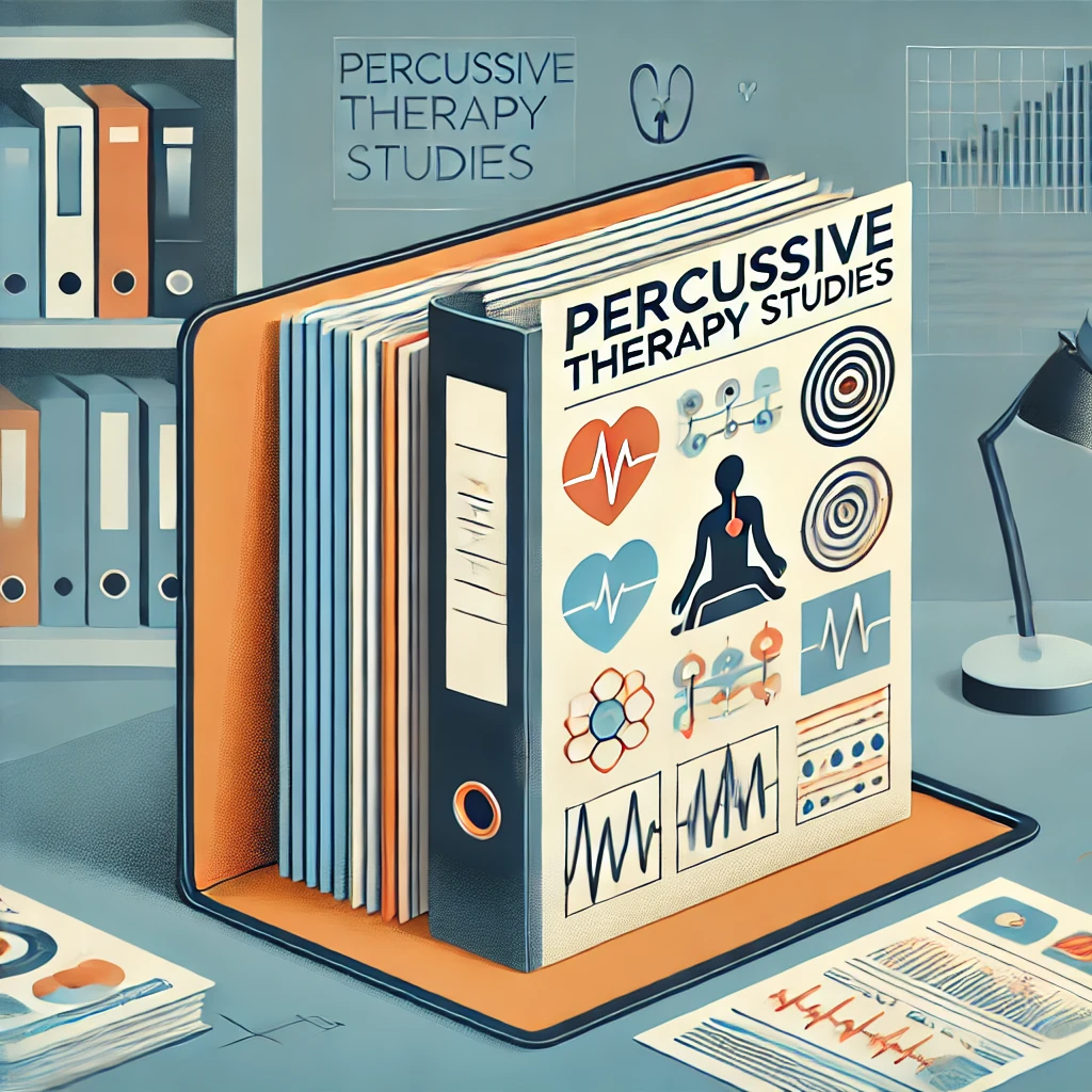 dall·e 2024 10 03 10.37.55 an illustration of a scientific folder filled with research papers and studies on the benefits of percussive therapy. the folder is open, revealing ne